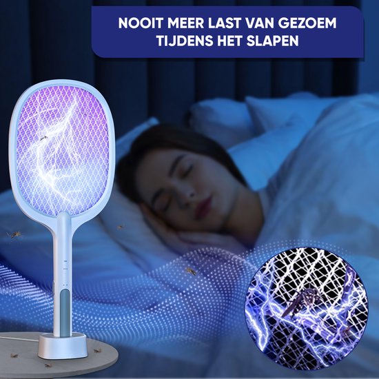 TTD® Premium Elektrische Fliegenklatsche und Mückenlampe Wiederaufladbar - 2 Stufen Fliegenklatsche und Mückenlampe - 2500 Volt - Mit Sicherheitsnetz - UV Licht - Fliegenfänger - Fliegenlampe - Mückenlampe für Innen und Außen - Mückenfänger - Insektenlamp