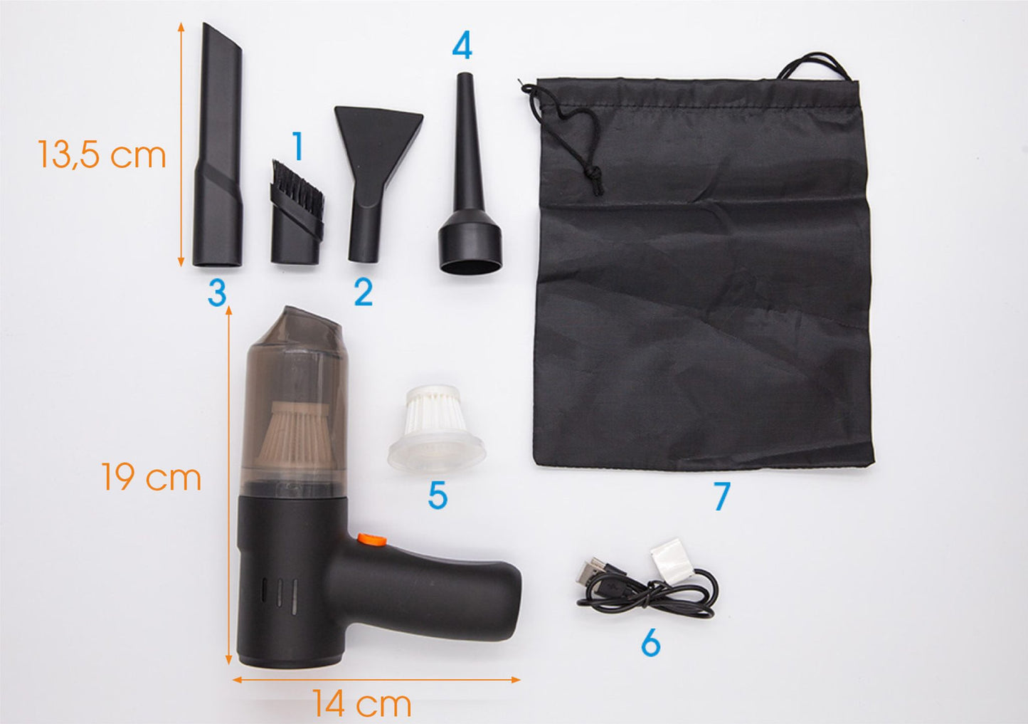 Livington PocketVac Kabelloser Handstaubsauger mit Gebläsefunktion – Kompakt – Leicht – Inklusive 5 Aufsätzen