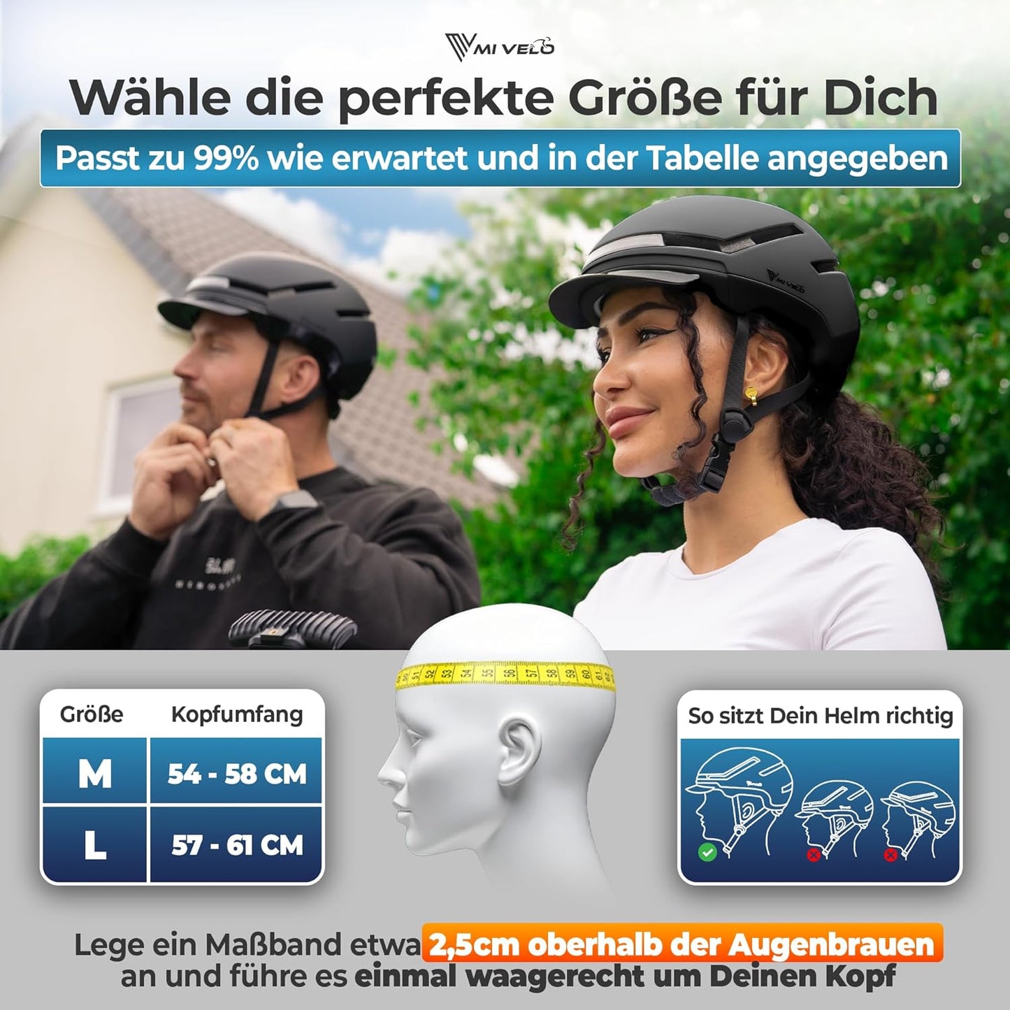 Mivelo Unisex-Radhelm NOVA - Mit Licht - NTA-zertifiziert bis zu 45km/h - Schwarz - Größe L (57-51 cm)