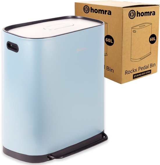Homra Rockx Mülleimer 60 Liter - Duo-Treteimer 2×30 l mit Geruchsfilter – Edelstahl-Mülltrennbehälter mit 2 Fächern – Recycling-Mülleimer – Küchenmülleimer – Mülleimer zur Mülltrennung – Doppel-Mülleimer, blau