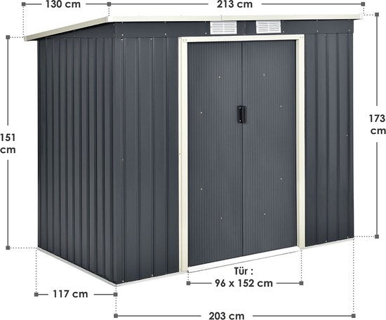 Juskys Metall-Gartenhaus M - 213 × 130 × 173cm - schwarz