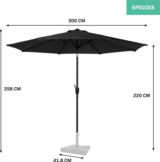VONROC Premium Stick Sonnenschirm Recanati Ø300cm - Inkl. Schutzhülle - Runder Sonnenschirm - Neigbar - UV-beständiges Tuch - Schwarz