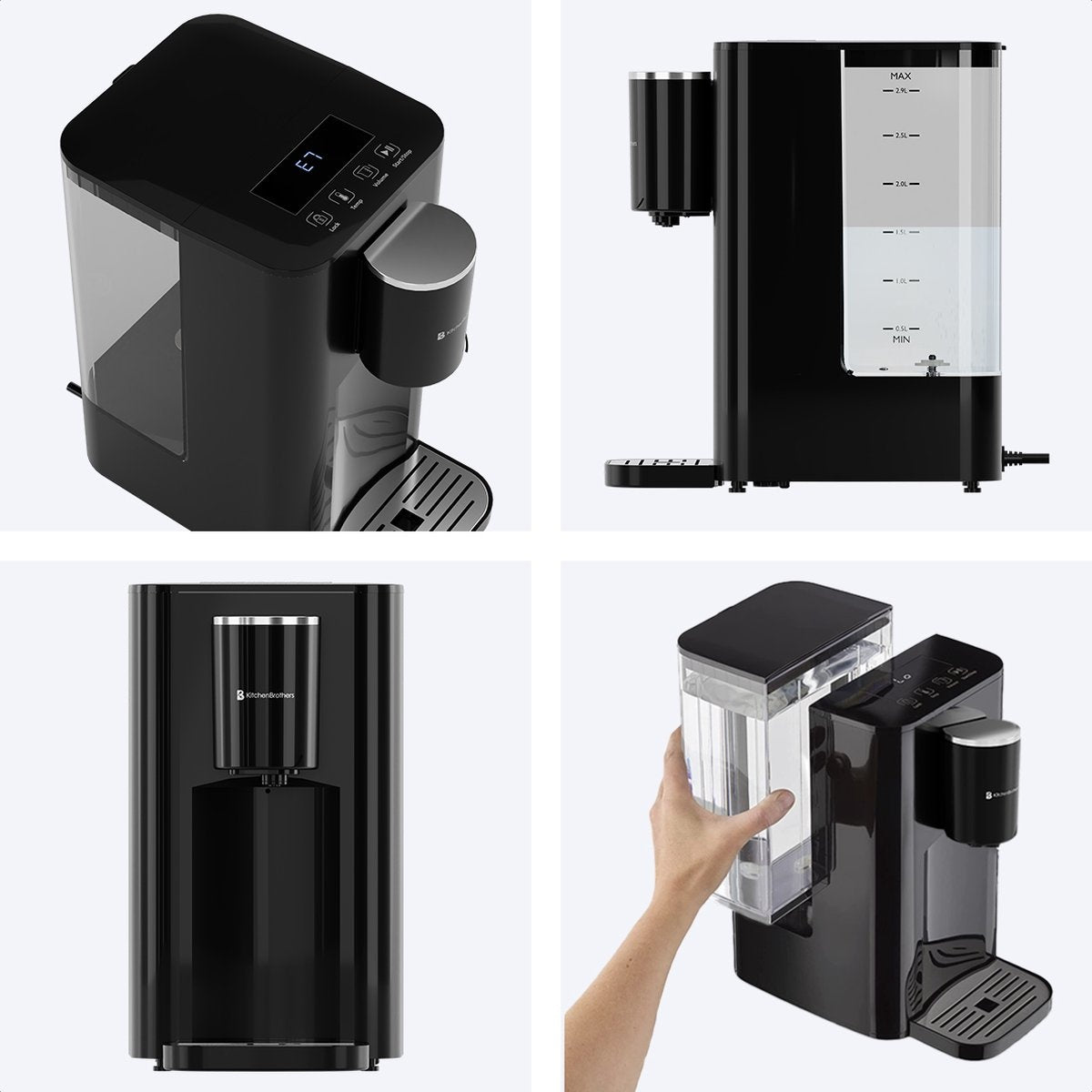 KitchenBrothers Heißwasserspender - 2.9L - Touch Display - Heißwasserhahn - 2600W - Schwarz