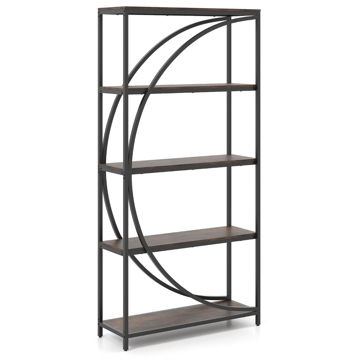 Coast Bücherregal mit 5 Fachböden – geschwungenes Design – Metallgestell – braun – 86 x 30 x 175 cm
