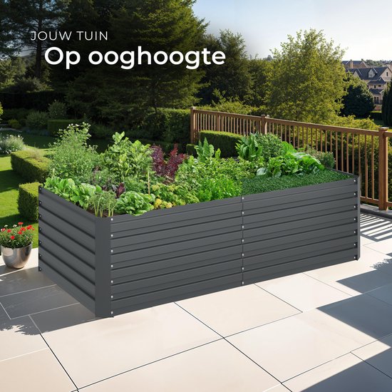 tectake® Pflanzkübel Blomma - Blumenkästen für den Außenbereich Rechteckig - Inklusive Arbeitshandschuhe - Stahl verzinkt - Stabil und wetterfest - 200 x 80 x 56 cm - Gartenbeet für Kräuter, Gemüse und Blumen - Anthrazit