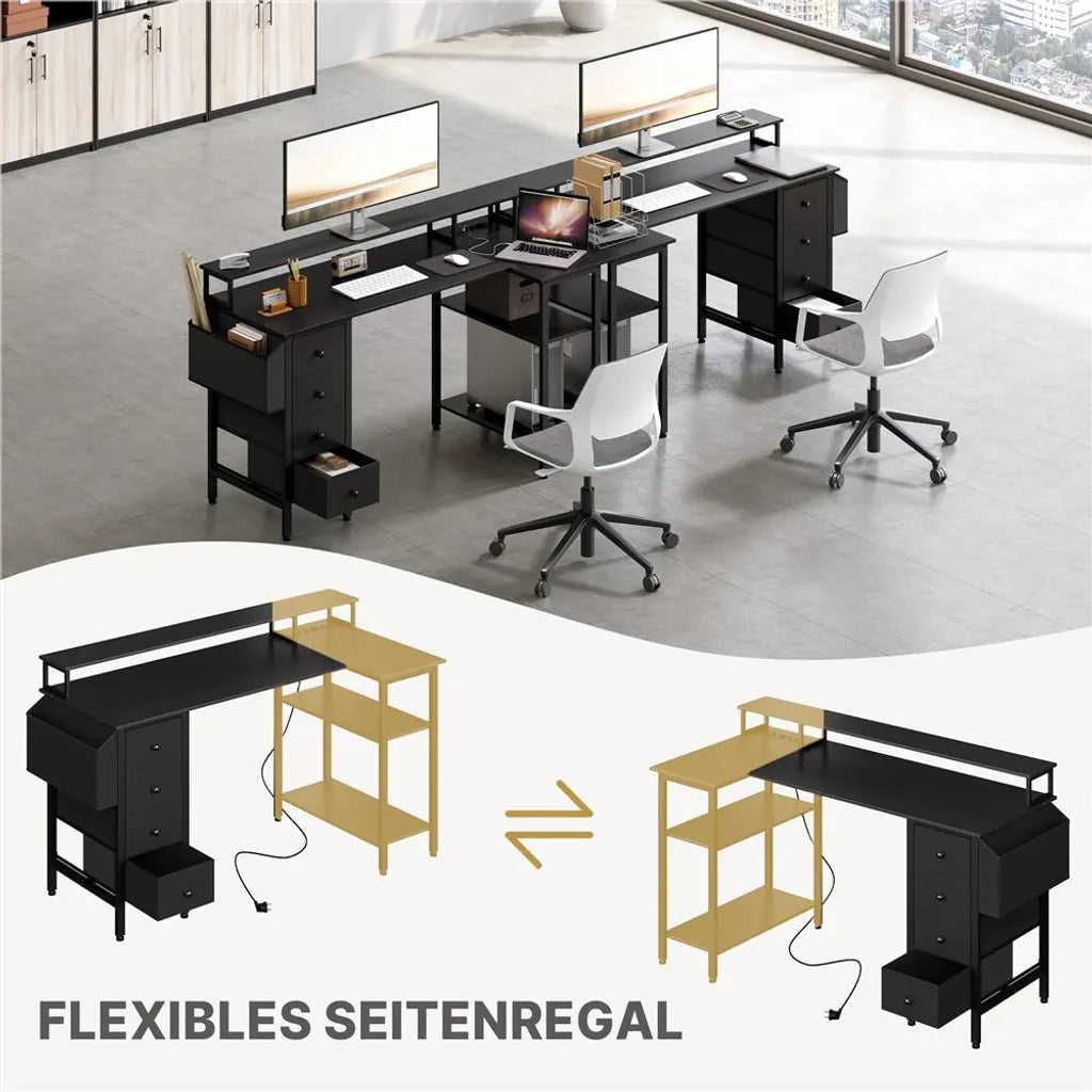 Yaheetech L-förmiger Schreibtisch 140 × 68 × 87 cm - Schwarz - Gaming-Schreibtisch mit Ladestation, Monitorständer und Ablagefläche