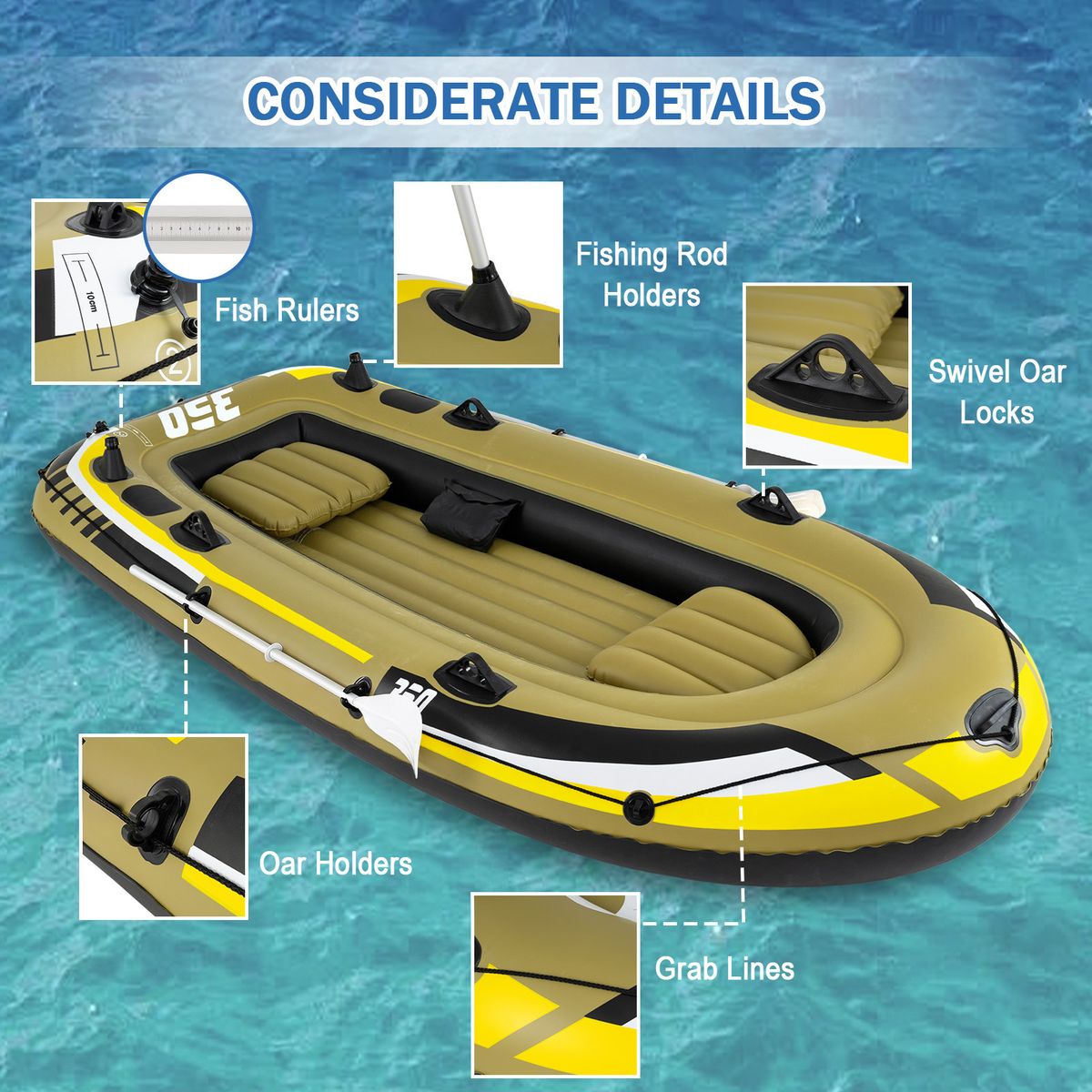 Coast Aufblasbares Fischerboot – 3 Luftkammern – inklusive Paddel und Pumpe – grün – 305 x 136 x 42 cm