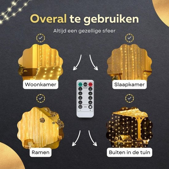 Giftmas LED-Lichtvorhang - draußen & drinnen - Inklusive Fernbedienung - 8 Modi, 300 LEDs - 3x3m