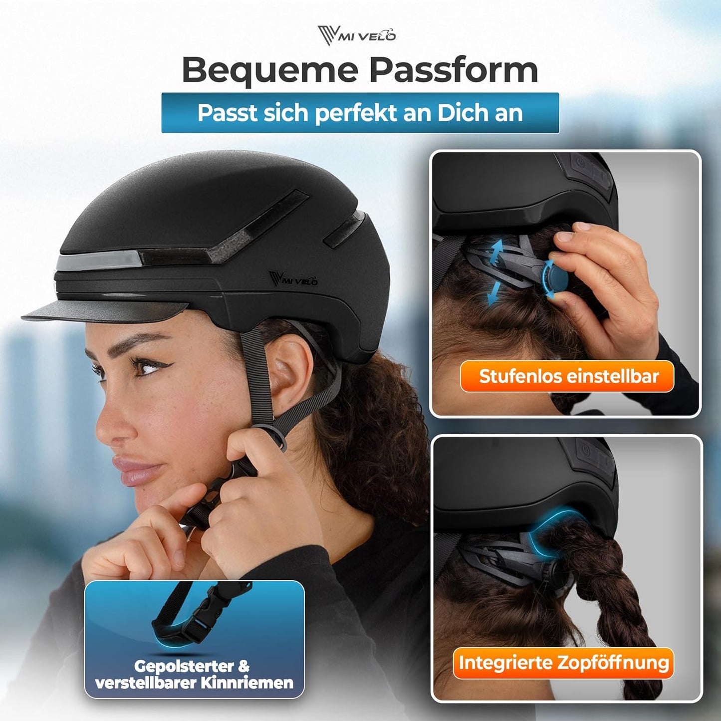 Mivelo Unisex-Radhelm NOVA - Mit Licht - NTA-zertifiziert bis zu 45km/h - Schwarz - Größe M (54-58 cm)