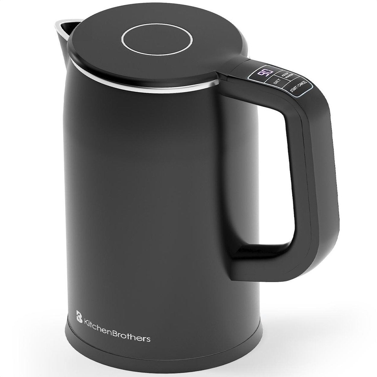 KitchenBrothers Elektrischer Wasserkocher - 1.7L - Temperaturregelung - 1800W - Edelstahl - Schwarz