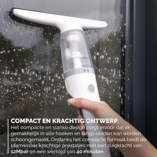 BREND BR-2218 Elektrischer Fensterwischer und Sprühflasche - Fensterwascher mit Saugsystem verhindert Leckagen - Mit extra Reinigungstuch - USB-C Ladekabel - Weiß