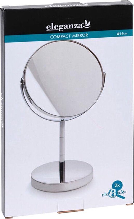 Schmink-Spiegel – silber – rund – doppelseitig – 14 x 26 cm – Kosmetikspiegel – Vergrößerungsspiegel