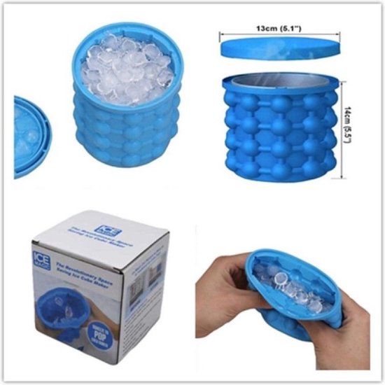 Shop-Story - Eiskübel/Eiswürfelbereiter - Getränkekühler - 2 in 1 Silikoneimer - Blau