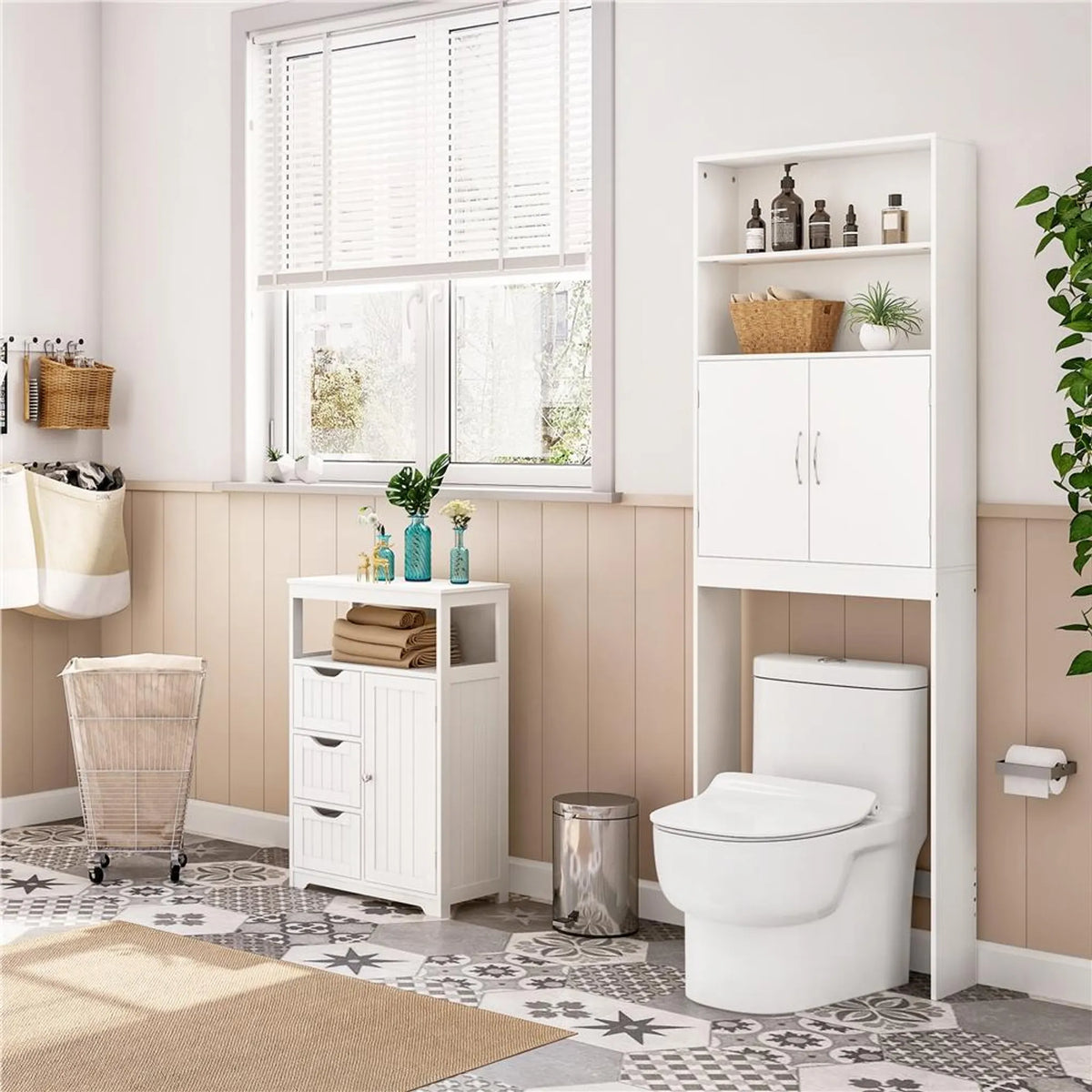 Yaheetech Toilettenschrank und Waschmaschinenschrank – 195 cm hoch – 72 x 20 cm – Weiß