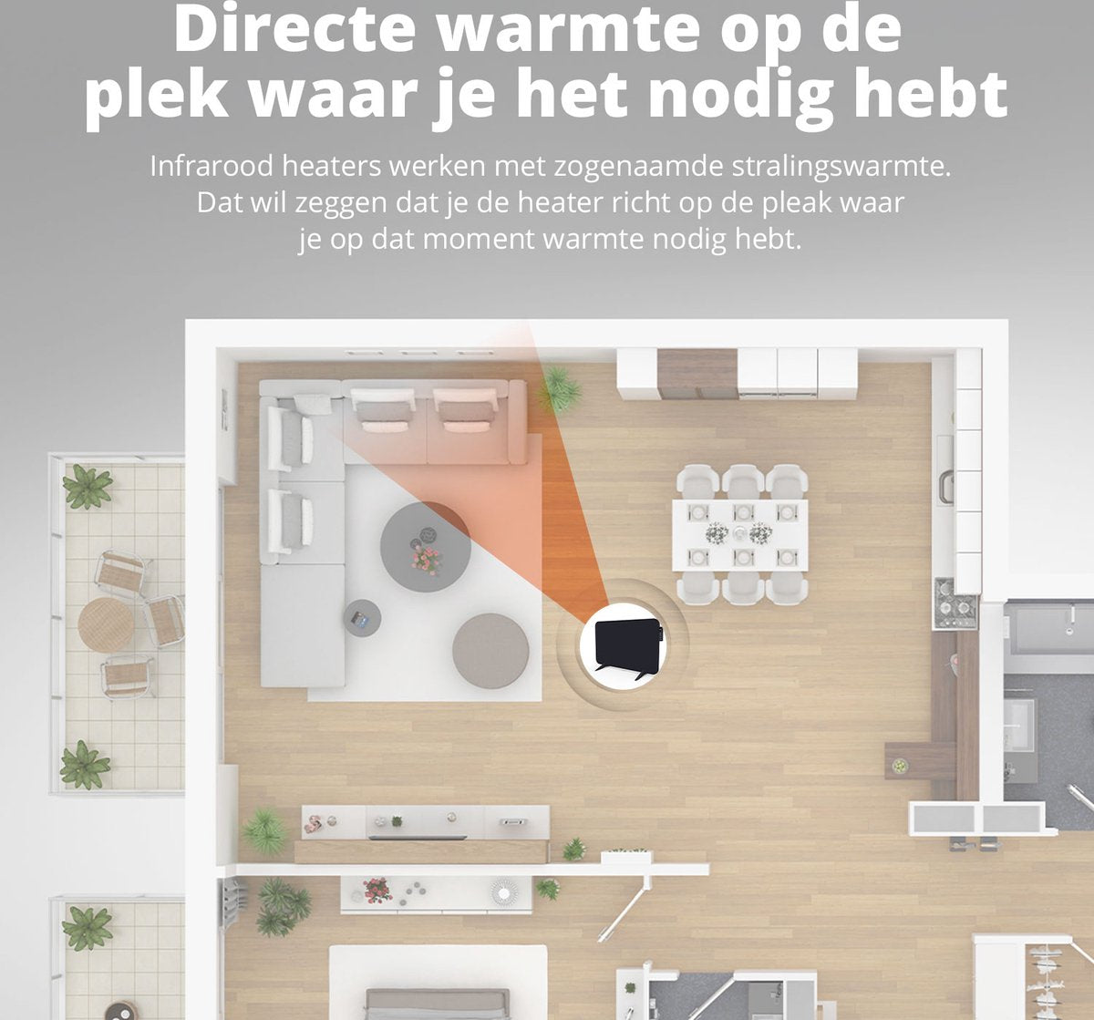 FlinQ - Smart Heating Panel - Infrarot - 450 W - 12 m² - 72,5 x 2,8 x 47,5 cm - Schwarz