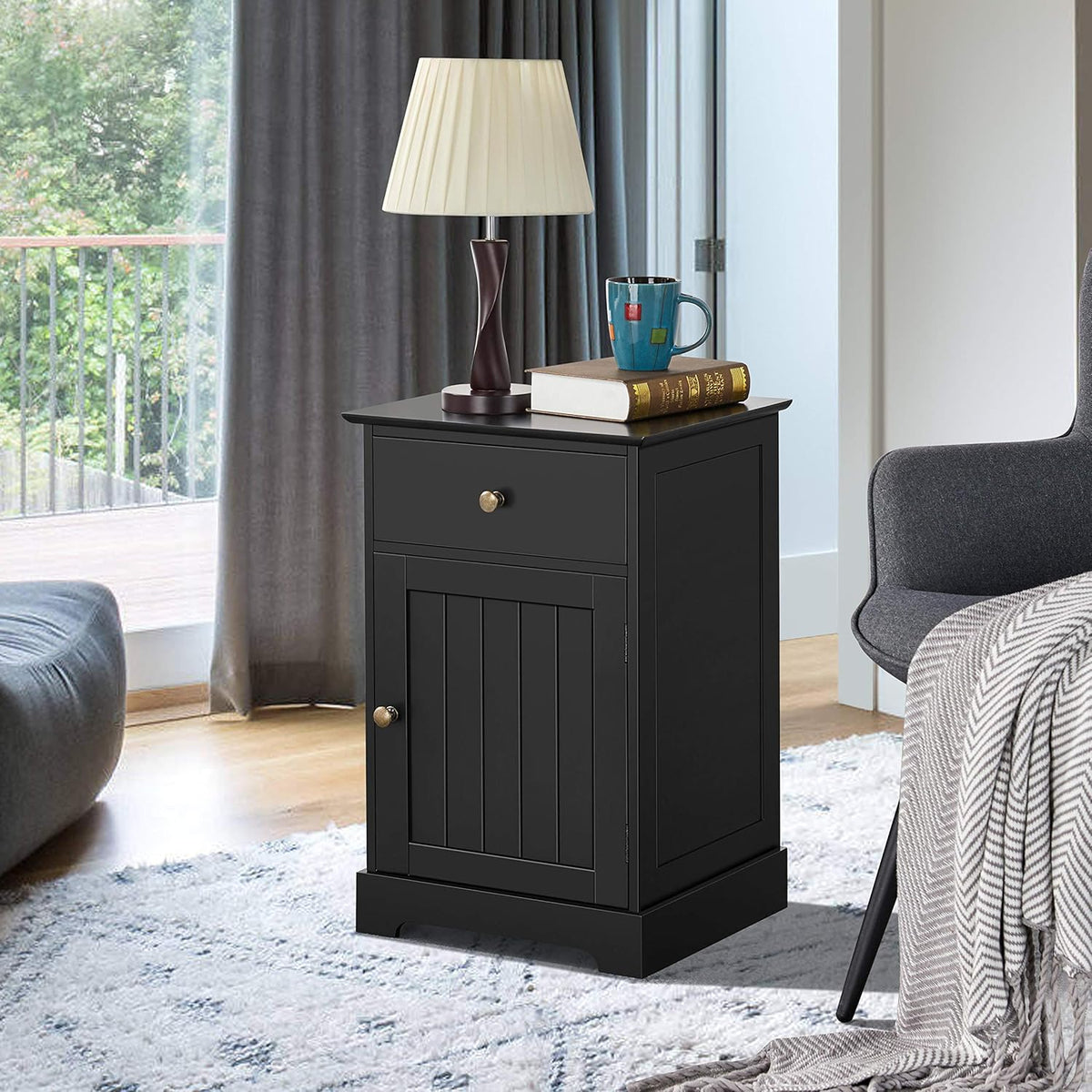 Yaheetech Nachttisch – Schwarz – 40 x 35 x 60 cm – Mit Schublade und verstellbarem Einlegeboden