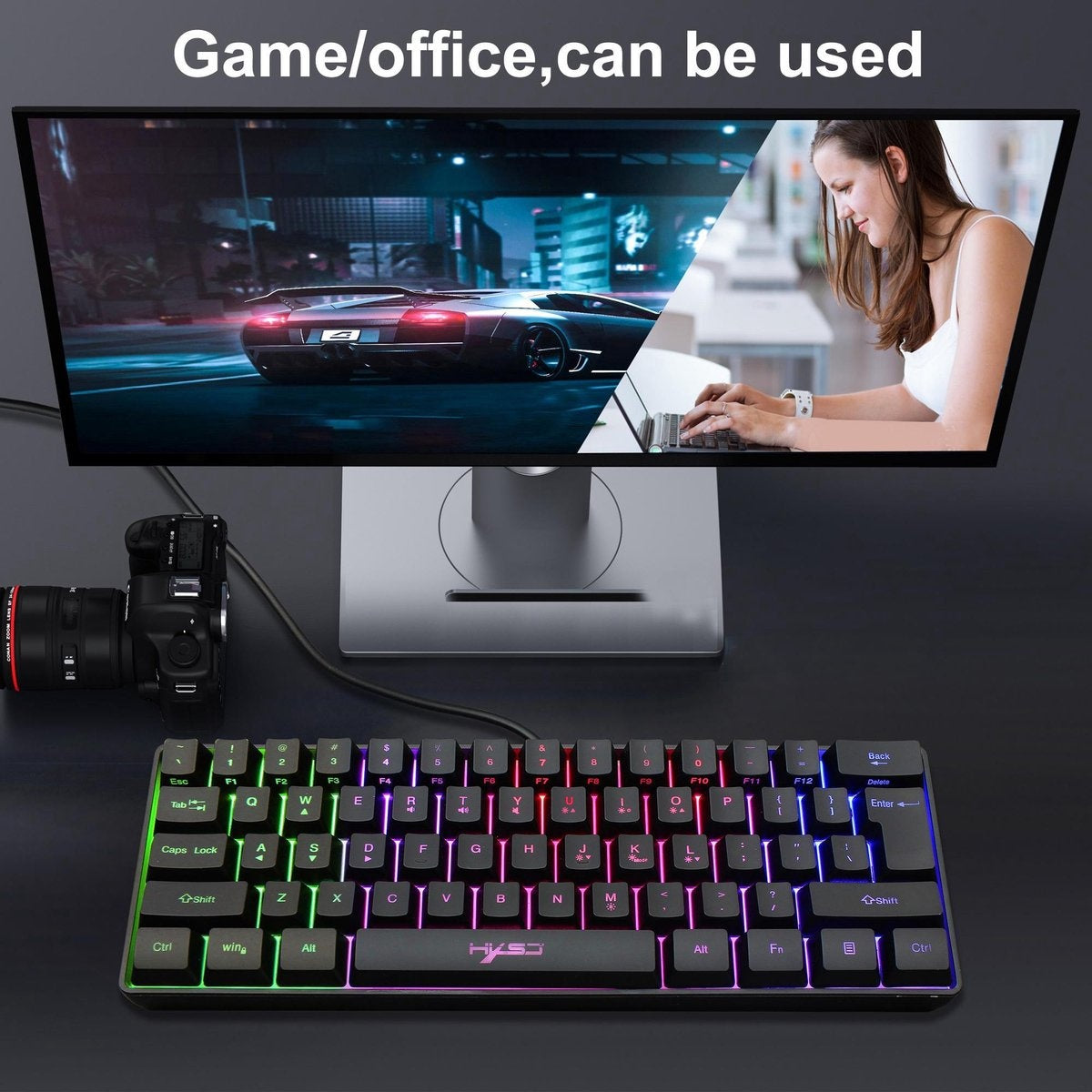 HXSJ Gaming Tastatur - V700 - RGB Membran - 61 Tasten - Kabelgebunden - Schwarz