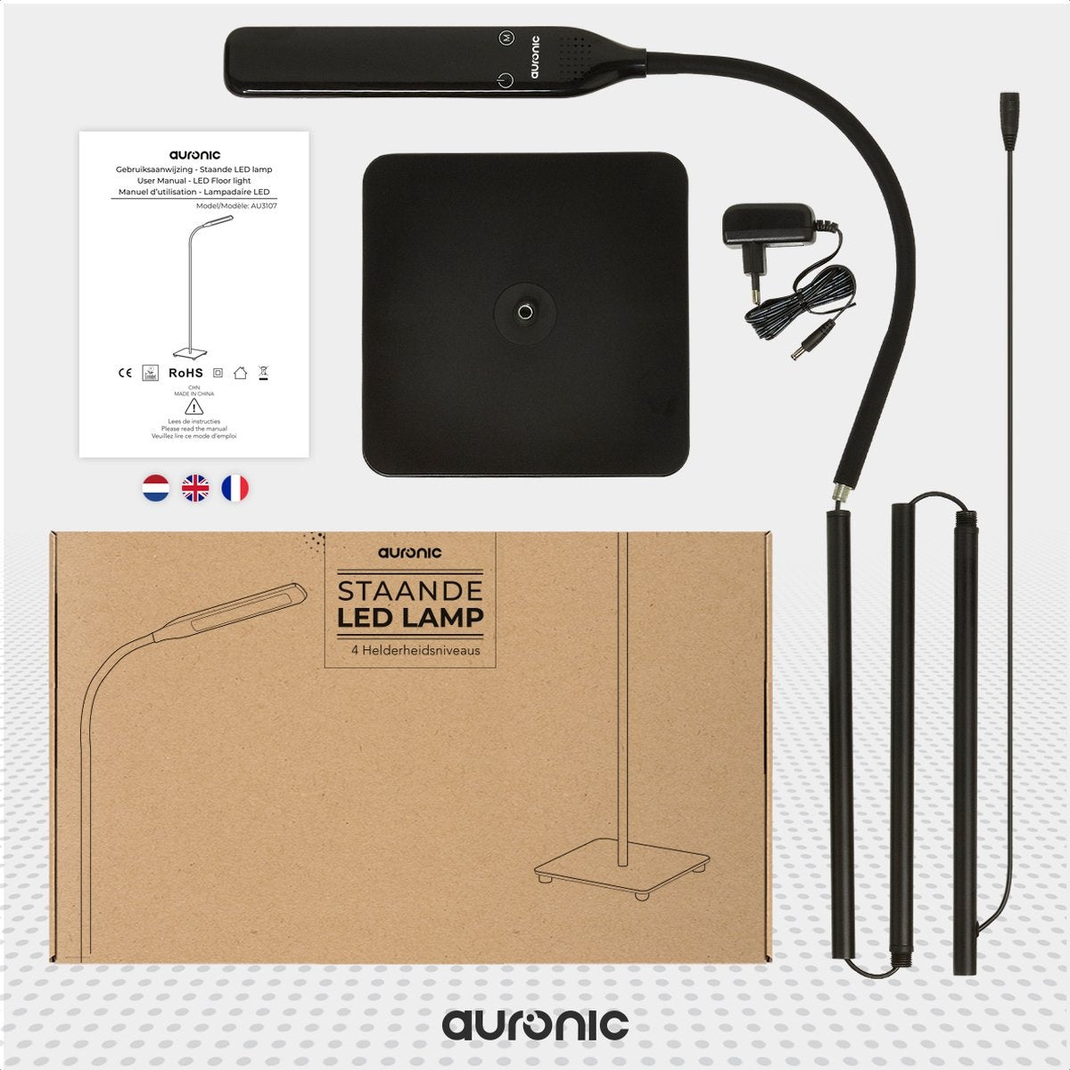 Auronic Stehleuchte - LED Stehleuchte - Geeignet für Wohnzimmer - Dimmbar - Schwarz