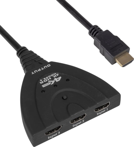 Nuvance HDMI-Umschalter - 3 Eingänge, 4K 60Hz-Unterstützung - 60 cm - Schwarz