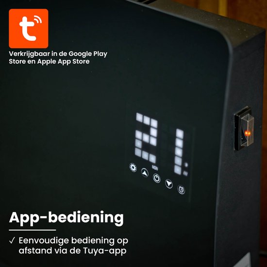 QLT Curved Glass Heating Panel - Elektrische Heizung mit App-Steuerung - Badheizung mit Thermostat und Frostschutz - 2000 Watt - Schwarz