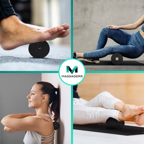 Massagerr® Box - Schaumstoffroller-Set mit Triggerpunkt-Ball & Duo-Massageball in Schwarz - Massageroller - Schaumstoffroller - Faszien - Fitness - Massage-Set - inkl. Stressball
