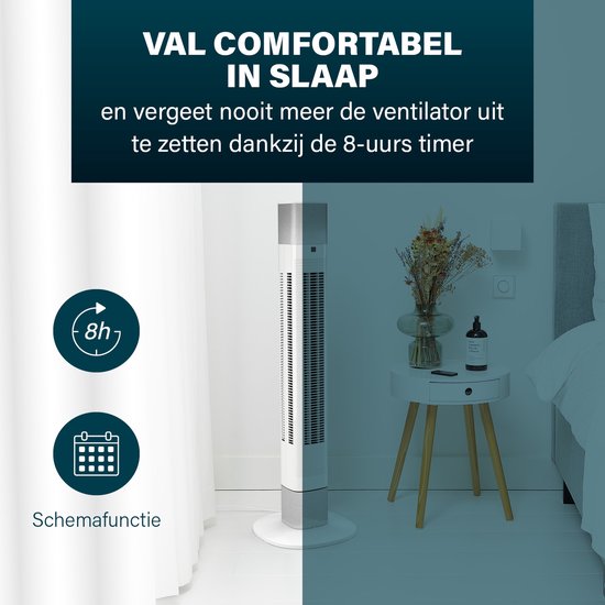 Intelligenter Turmventilator – ohne Flügel – mit App und Fernbedienung – Timer – energieeffizient – Princess 358275 – Weiß