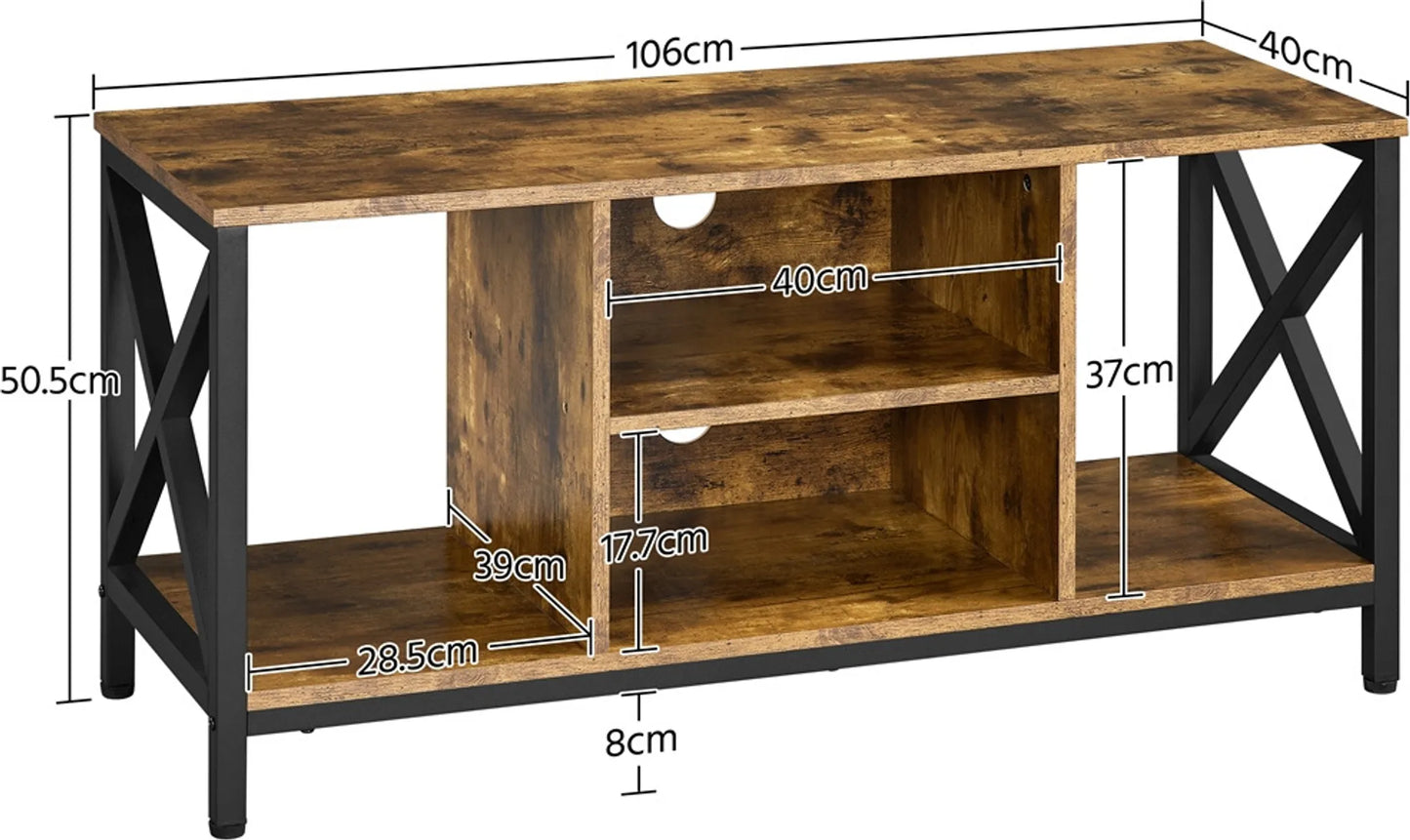 Yaheetech TV-Möbel 106 x 40 x 50,5 cm – Rostbraun – Industriestil – Offene Ablagefächer – 40 kg