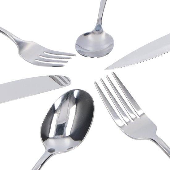 Deleca 8 Personen Besteck-Set (48 Teile) - Löffel, Messer, Gabeln & Steakmesser - spülmaschinenfest - Silber/Edelstahl