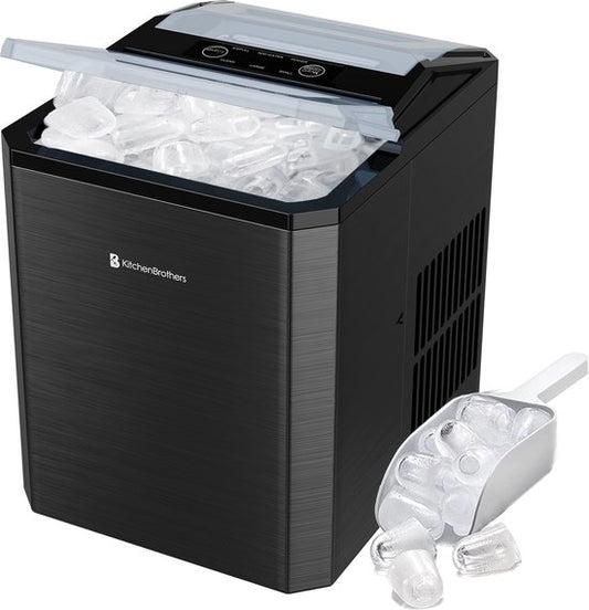 KitchenBrothers Eiswürfelbereiter - 1L - Easy Clean + Selbstreinigungsfunktion - Eiswürfelbereiter - 12kg/24 Stunden - Gunmetal-Edelstahl