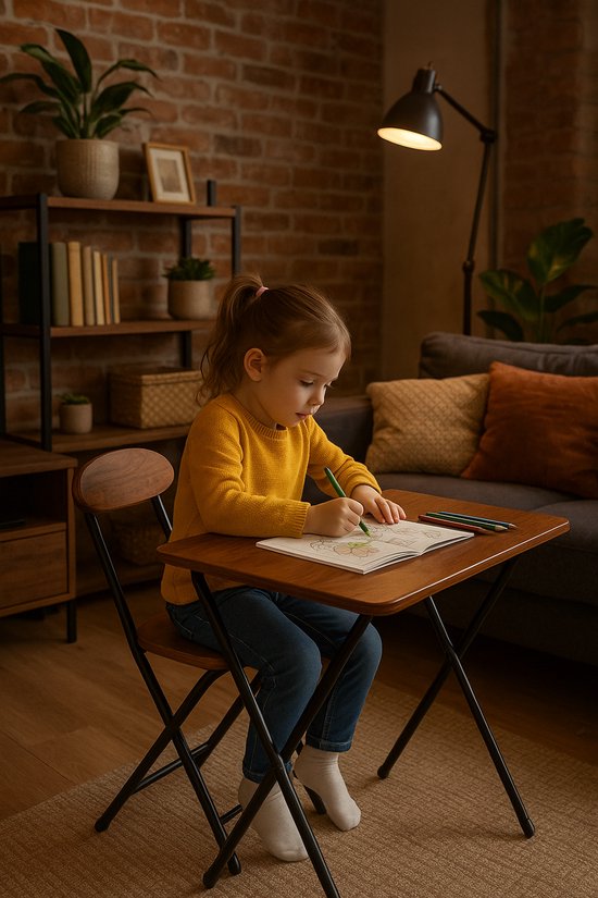 Klapptisch mit Stuhl - Kinderschreibtisch oder Esstisch- Klapptischset -Holzoptik