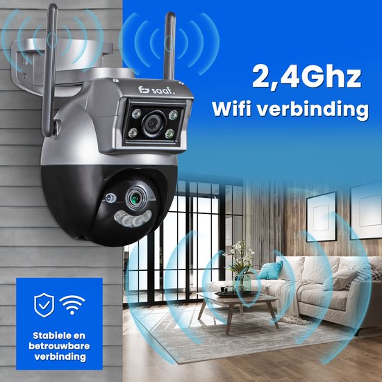 Sicherheitskamera für den Außenbereich - mit Wifi, 64GB Speicher, Nachtsicht - Sicherheitskamera für den Innenbereich - Schwarz - von Saaf