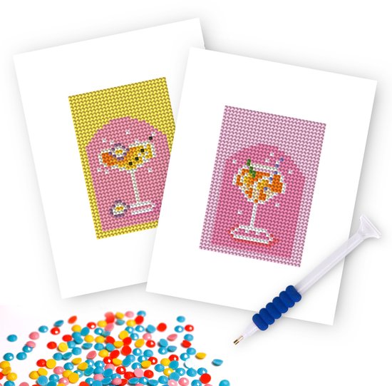 Rubye® Mini Diamantbilder - 2 Stück - Erwachsene - Diamantbilder Kinder - Set - Cocktails - 15x20cm