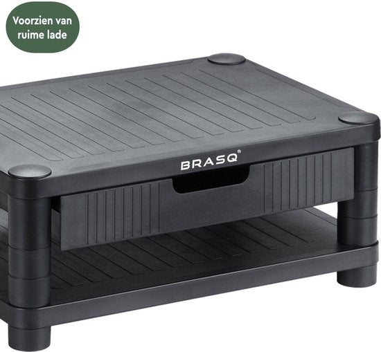 BRASQ Monitorständer Schwarz MS200 - Höhenverstellbar - Geeignet für Monitor, Tablet und Smartphone 24x15x6,3 cm