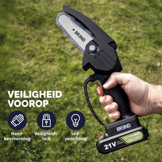 BREND BR-2236 Elektrische Mini-Kettensäge mit Akku und Aufbewahrungskoffer - Schnurlose Baumsäge für Äste und Stämme - 20 Min. Schnittzeit - Schwarz