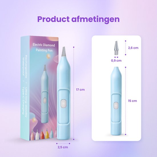 Rubye® Elektrischer Diamantmalstift - Mit Vakuumtechnik - Wiederaufladbar über USB-C - Komfortabel in der Anwendung - Für runde und eckige Steine - Blau