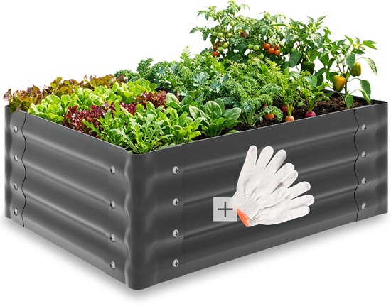 tectake® Erhöhter Pflanzkübel – 80 x 60 x 30 cm – 130 l – Pflanzkübel für den Außenbereich – Anzuchtkasten – Gemüsegarten-Kasten – Verzinkter Stahl – Offener Boden – Kräutergarten – Gartenkübel – Ergonomisch
