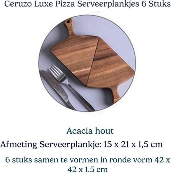 Ceruzo Luxe Pizza-Servierbretter – 6 Stück – Zusammen ergeben sie ein Pizzateller – Akazienholz