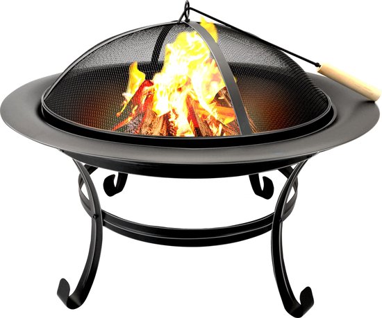 BBQ Collection Feuerschale - Feuerkorb mit Funkenschutz - Außenkamin 77 x 17 x 76 cm - Gartenkamin mit Griffen - Terrassenkamin für Brennholz - Terrassen- und Gartenofen für Lagerfeuer - Kohlenstoffstahl