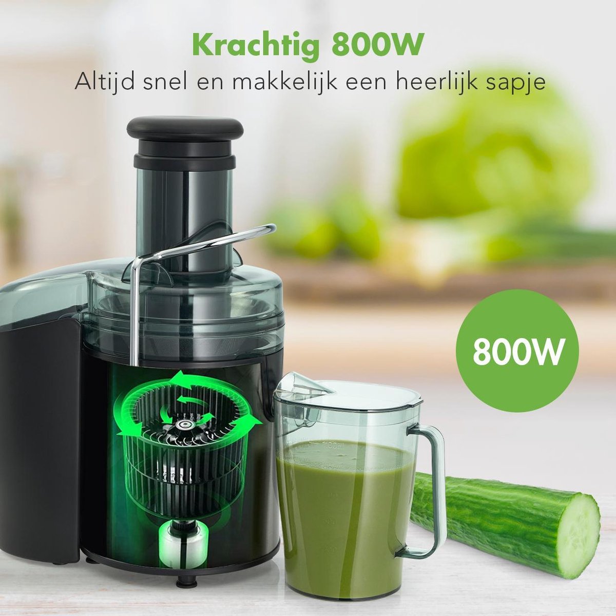 KitchenBrothers Saftpresse - Für Gemüse und Obst - 1100 ml - 800W - Schwarz