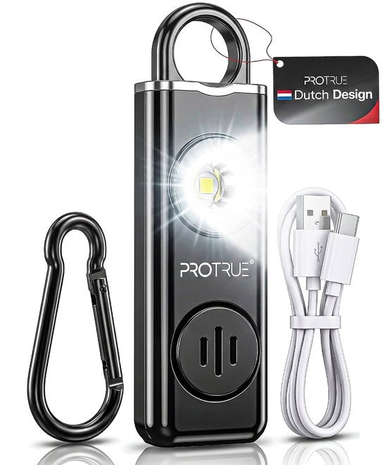 Persönlicher Alarm – Selbstverteidigungs-Schlüsselanhänger – 130 dB Taschenalarm mit Taschenlampe – Pfefferspray – Wiederaufladbar