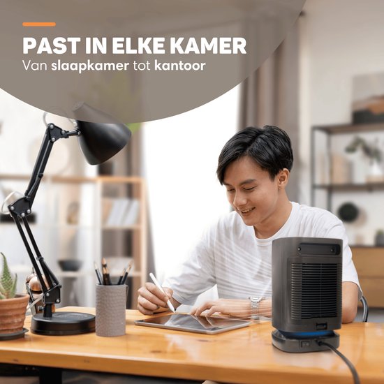 Vulpes Goods® Tech - Elektrischer Heizlüfter - Für Innenräume - Heizlüfter - Keramischer Heizlüfter - 3 Stufen - 950W - LED-Anzeige - Rotierend - Schwarz
