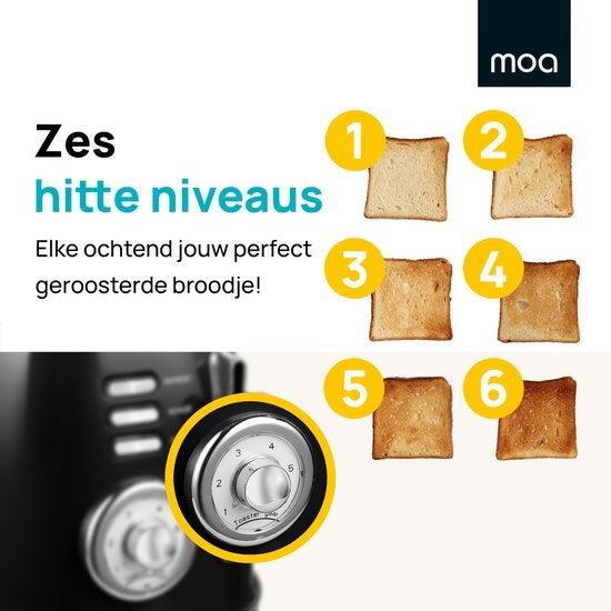 MOA Retro-Toaster - 6 Heizstufen - 2 extra breite Schlitze - 850W - Aufwärm- und Auftaufunktion - Schwarz - T3B