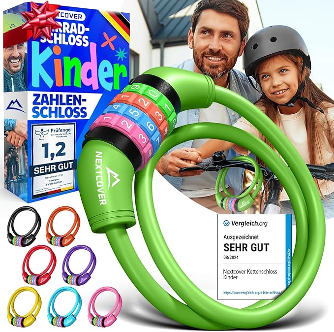 NEXTCOVER® Kinderfahrradschloss - 4-stelliger Code - Scooterschloss Extra robust & sicher - Grün