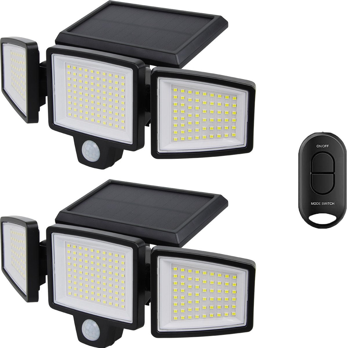 Auronic Solar Außenleuchte mit Bewegungssensor - Wandleuchte mit Sensor - Solar - 210 LEDs - IP65 - 2 Stück - Schwarz