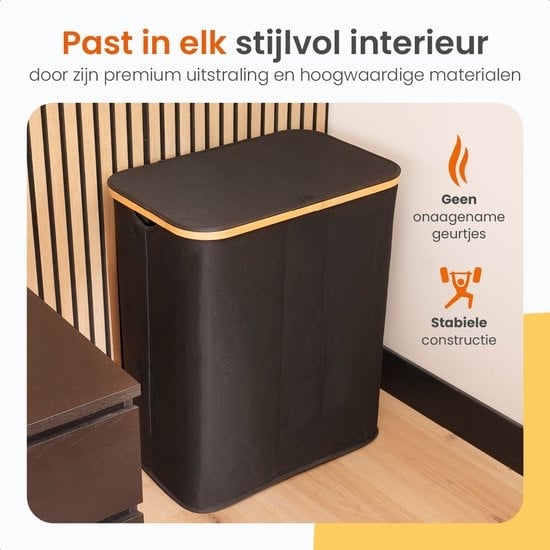 Goliving Wäschesortierer 3 Boxen - 150L - Faltbarer Wäschekorb mit Deckel - 3 herausnehmbare Taschen mit farbigen Etiketten - 57 x 37 x 66 cm - Schwarz