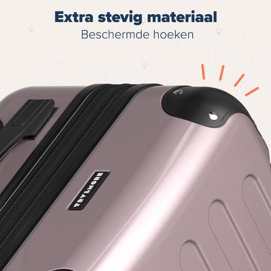 TRVLMORE - Kofferset - 3 Stück - Komplettes Reisekofferset - 45L Handgepäck + 75L und 115L geräumiges Gepäck - Rose Gold