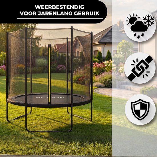 Playon Trampolin – Trampolin mit Sicherheitsnetz – Kindertrampolin – Ø 183 cm – Inklusive Randschutz – Wasser- und UV-beständig – Schwarz