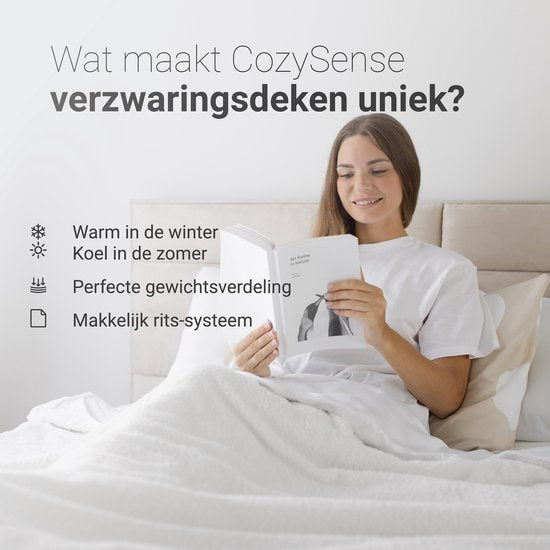 CozySense® Weighted Blanket 9 kg - Gewichtsdecke - Gewichtsdecke mit GLASS-Flow® Druckverteilung - Inklusive waschbarem Bezug - 140x200 cm - Weiß