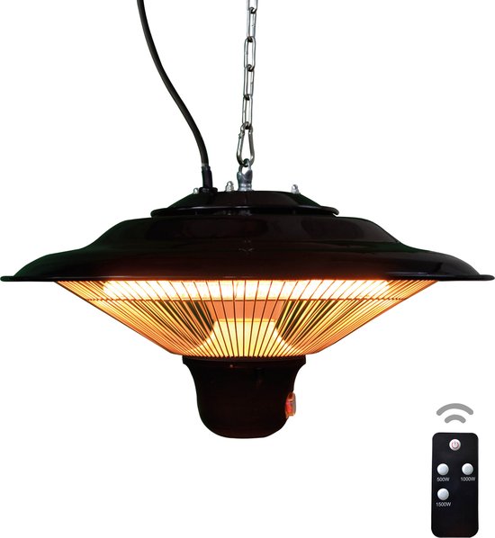 BRASQ Elektrischer Terrassenheizer Pendant PHC100 - Infrarotheizung 1500W - mit Fernbedienung - 3 Heizstufen - für den Innen- und Außenbereich - spritzwassergeschützt - Schwarz