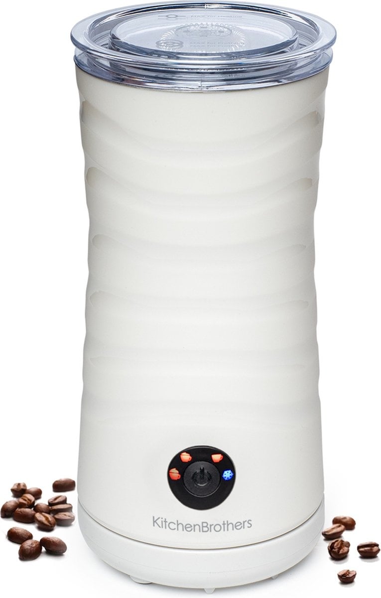 KitchenBrothers Elektrischer Milchaufschäumer – 4-in-1 mit Warmhaltefunktion – 240 ml – Antihaft – Weißer Edelstahl